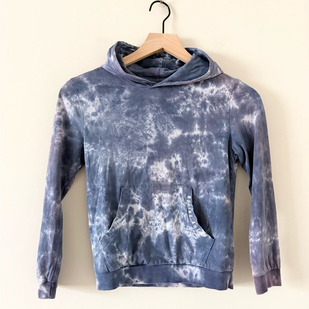 Cactus Boys Lightweight Cotton Pullover Hoodie in Blue White Pink Tie-Dye Size 7
